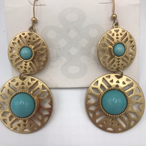 Lulu Ave Turquoise Gold-Tone Drop Earrings NWT - Picture 2 of 4